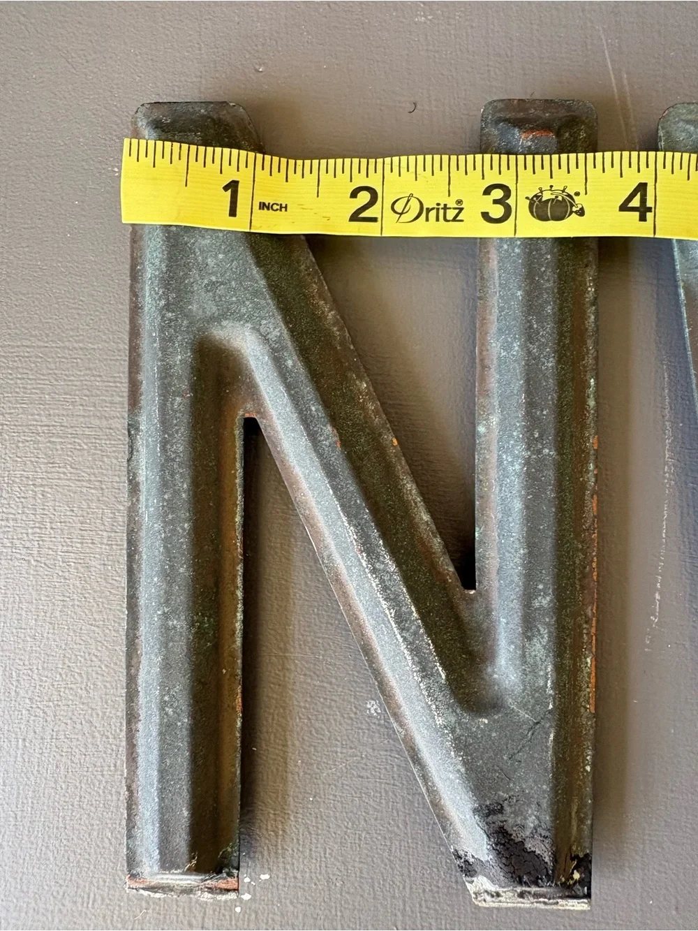 Distressed Metal Letter 'N' and 'W' Wall Decor - Black patina